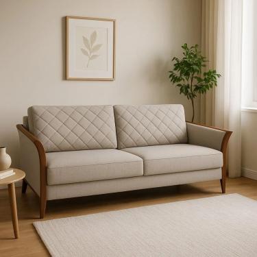 Imagem de Sofá Mônaco 2 Lugares 165CM Linho com Pés em Madeira Encosto em Metalassê Premium