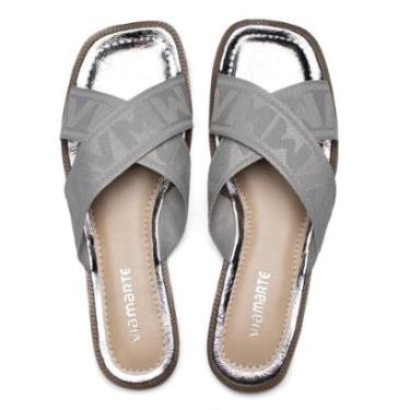 Imagem de Chinelo Rasteira Feminina Via Marte Tiras Cruzadas Prata-Feminino