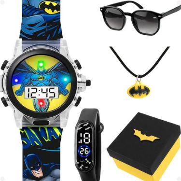 Imagem de Conjunto Infantil Tema Herói Relógio Digital Pulseira Silicone Óculos 