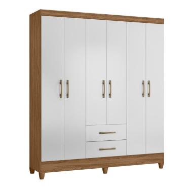 Imagem de Guarda Roupa Roupeiro Panamá 6 Portas de Bater 2 Gavetas MDP Naturale-branco Moval