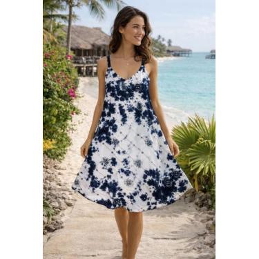 Imagem de Vestido Feminino Longo Indiano Tie Day Bordado Alça Cor:Azul-escuruTam