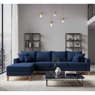 Imagem de Sofá Beny com Chaise Esquerda, 1,40x2,60m, 4 Lugares, Linho, Base em M