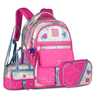 Imagem de Mochila Holográfica Rebecca Bonbon com Lancheira e Estojo Box, Rosa