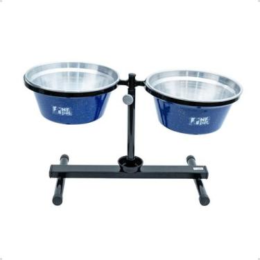 Imagem de Comedouro e Bebedouro Inox Antiformiga Regulável 5L - NF Pet, Azul