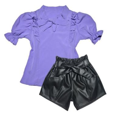 Imagem de Conjunto Infantil Short Couro Blusa Roupa Feminina Casual - 2L Kids, L