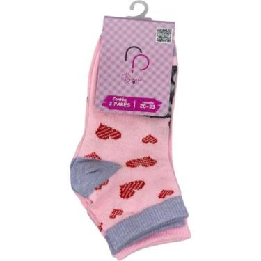 Imagem de Meia Kit Infantil Menina 3 Pares Casual Dia a Dia Conforto Cano Curto 