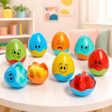 Imagem de Brinquedo Bebê Mexidinhos Tateti 6 Ovos Didáticos com Emoções e Formas