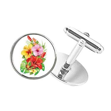 Imagem de DIYthinker Buquê de flores, borboleta, melhor desejo, abotoaduras de botão redondo