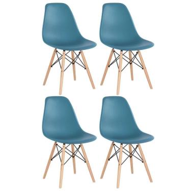 Imagem de Kit 4 Cadeiras Charles Eames Eiffel Dsw Com Pés De Madeira Clara Turquesa