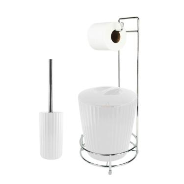 Imagem de Kit Suporte Porta Papel Higiênico Escova Sanitária Lixeira Com Tampa 5L Groove - Ou