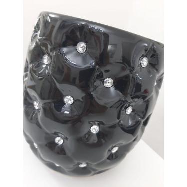 Imagem de Vaso Cachepot de Cerâmica Preto com Cristais 17 x 15 cm