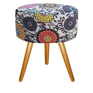 Imagem de Puff Banqueta Magnus Redondo Mandala Clara Pés Castanho Top