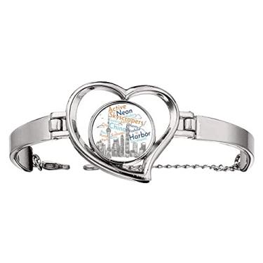 Imagem de N/A N/A Bracelete de arame para joias de coração com estampa de arranha-céus da cidade da China, medium, metal