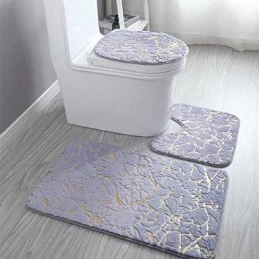 Imagem de Conjunto de tapetes de banheiro para sala de estar para casa, tapetes antiderrapantes com impressão dourada, tapete para quarto, tapete de chuveiro, tapetes de banho, 3p1004 cinza