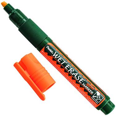 Imagem de Pentel Marcador de giz para apagar molhado, ponta de cinzel, tinta laranja, caixa com 12 (SMW26-F)