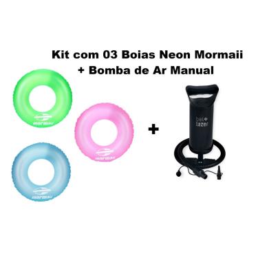 Imagem de Kit 03 Boias infláveis neon Mormaii + Bomba de Ar Manual Bel fix