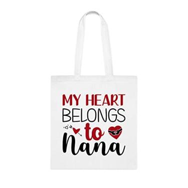 Imagem de Bolsa My Heart Belongs To Nana Tote bag, para vovó, presente para vovó, bolsa de ombro Nana, bolsas reutilizáveis para vovó de netos s, Branco