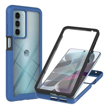 Imagem de Niuuro Capa para Motorola Moto G200 com protetor de tela embutido, proteção total 360° Capa de telefone à prova de choque, com capa traseira de PC rígido + capa de silicone TPU macio antiderrapante - azul