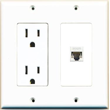 Imagem de RiteAV - tomada de 15 Amp e placa de parede decorativa tipo Ethernet Cat5e de 1 porta, Branco