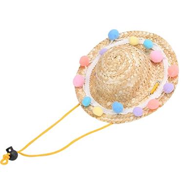 Imagem de Pokerty9 Chapéu de palha para animais de estimação, chapéu de palha de verão leve para decoração de animais de estimação, confortável para tirar fotos (renda, M)
