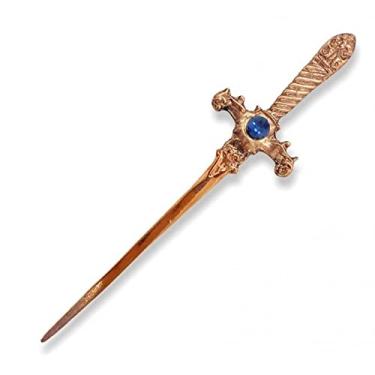 Imagem de Adaga Decorativa Cigana Metal Cobre Brilho 15 cm Pedra Azul