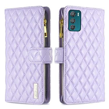 Imagem de For Motorola Moto G42 4G Diamond Lattice Zipper Wallet Leather Flip Phone Case