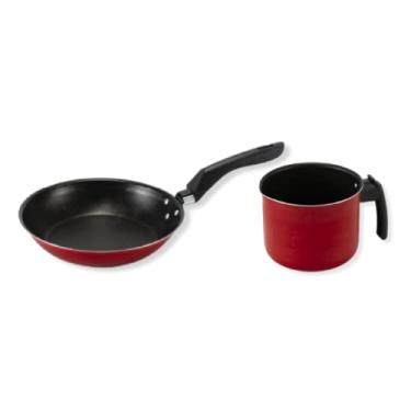 Imagem de Kit Frigideira Francesa 22cm e Caneco 14cm Vermelho Antiaderente Não Gruda