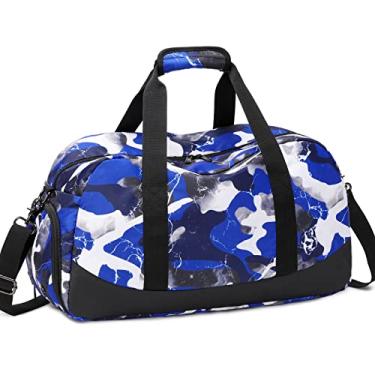 Imagem de Bolsa esportiva JIANYA para academia, pernoite, ginástica, dança, com compartimento para sapatos e bolso para peças molhadas, Camuflagem azul