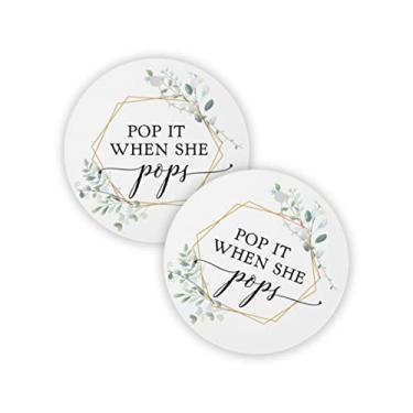 Imagem de Etiqueta Pop It When She Pops Champagne | Pacote com 30 | Etiqueta circular de 6,35 cm com orifício pré-cortado | Etiqueta de lembrancinha de festa de chá de bebê | Grinalda dourada com design de folhagem para lembrancinhas de festa de chá de bebê