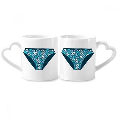Imagem de Calção de banho azul ilustração padrão casal conjunto de canecas de porcelana copo amante coração alça