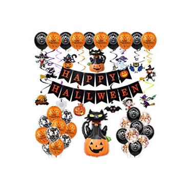 Imagem de Bestgift Decorações de festa de Halloween Conjunto de balões de feliz dia das bruxas