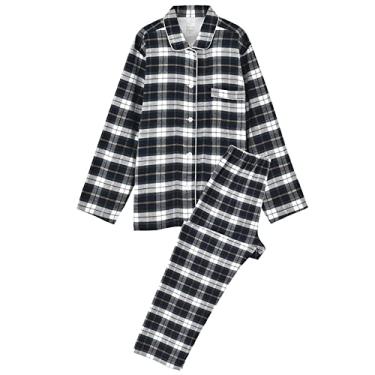 Imagem de Conjunto de pijama Loungewear Pijamas de algodão ultramacio conjunto de calças de pijama feminino camisola grade listrado confortável duas peças, preto 1, G (172 cm/60 kg)
