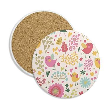Imagem de Caneca de porta-copos com estampa de folhas de pássaro e flor para proteção de mesa