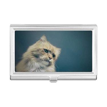 Imagem de Porta-cartões de visita com fotografia de gato azul animal