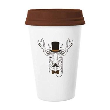 Imagem de Chapéu de cervo de barba suave estilo britânico gravata borboleta caneca de café copo cerâmica copo tampa