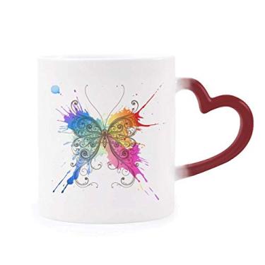 Imagem de Caneca sensível ao calor com pintura de tinta, estilo borboleta, caneca vermelha que muda de cor