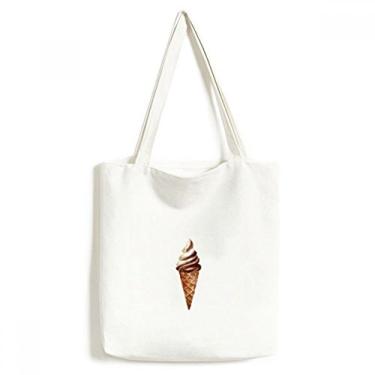 Imagem de Bolsa de lona marrom chocolate doce estampa de sorvete bolsa de compras casual bolsa de compras