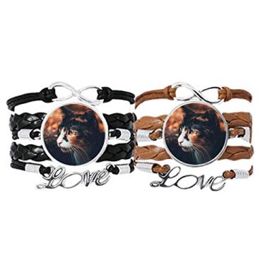 Imagem de DIYthinker Pulseira de couro marrom com perfil de olho de gato vintage, pulseira de mão com corda de couro, conjunto duplo para presente