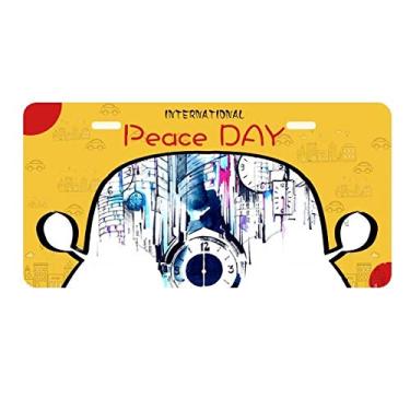 Imagem de DIYthinker Relógio de construção moderno da cidade em aquarela, placa de carro, decoração do dia da paz