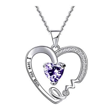 Imagem de Colar fashion com pingente de coração de pêssego I love you mom presente de feriado, Violeta, P