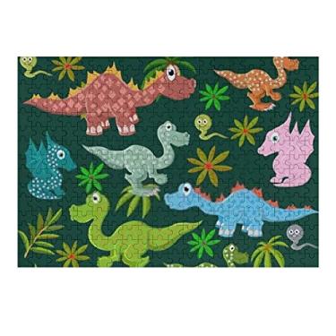Imagem de ColourLife Quebra-cabeças quebra-cabeça presente de arte para adultos, adolescentes, dinossauros coloridos na floresta, jogos de quebra-cabeça de madeira, 500 peças, multicolorido