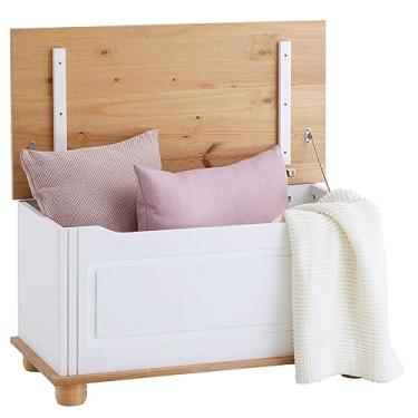 Imagem de IDIMEX Baú Assento Organizador Madeira Maciça Bristol (Branco Madeirado)