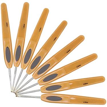 Imagem de Kit de agulhas de crochê de costura de 8 peças, alça ergonômica macia, longa vida útil, durável, 8 agulhas de tamanhos diferentes, marcadas com números, produto acabado limpo, desliza facilmente,