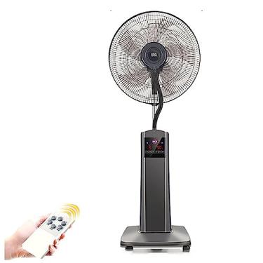 Imagem de Ventilador de pedestal de névoa de água com controle remoto de tanque de água de 1,7 L umidificador industrial silencioso ventiladores de chão elétricos domésticos com 3 velocidades 12 H temporizador, preto, 135 cm