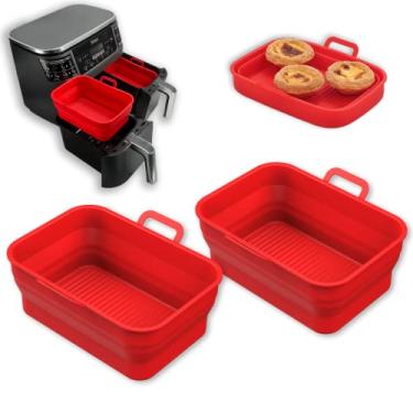 Imagem de Vangerute Pacote com 2 forros dobráveis de silicone para fritadeira de ar dupla de 8 litros e 10 QT NINJA Foodi, retangulares, reutilizáveis, forros de fritadeira a ar, acessórios de cesta de panela