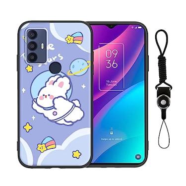 Imagem de Nuouxoco Capa de telefone TCL 30E com alça de cordão meninas mulheres anime design fofo animação de silicone macio desenho kawaii capa legal para TCL 30E /30 SE (6,5 polegadas) - Coelho fofo