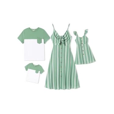 Imagem de PATPAT Conjuntos de camisetas de manga curta e manga curta com alças finas combinando para a família, Verde (Light Bean Green), Small