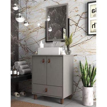 Imagem de Armário de Banheiro Venus 60 com Espelho 2 Portas e 1 Gaveta Cimento - Belizze