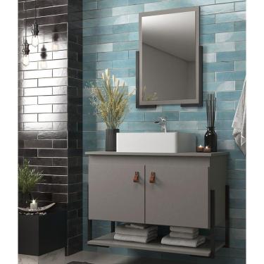 Imagem de Armário de Banheiro Elite 60 com Espelho 2 Portas e 1 Nicho Cimento - Belizze