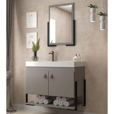 Imagem de Armário de Banheiro Opera 60 com Espelho 2 Portas e 1 Nicho Cimento - Belizze